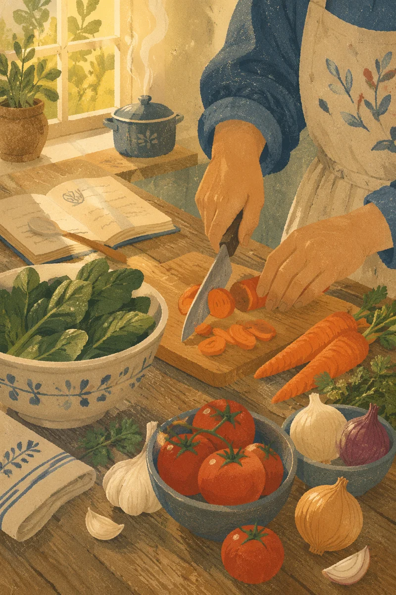 Hands Preparing Vegetables with Grateful Care