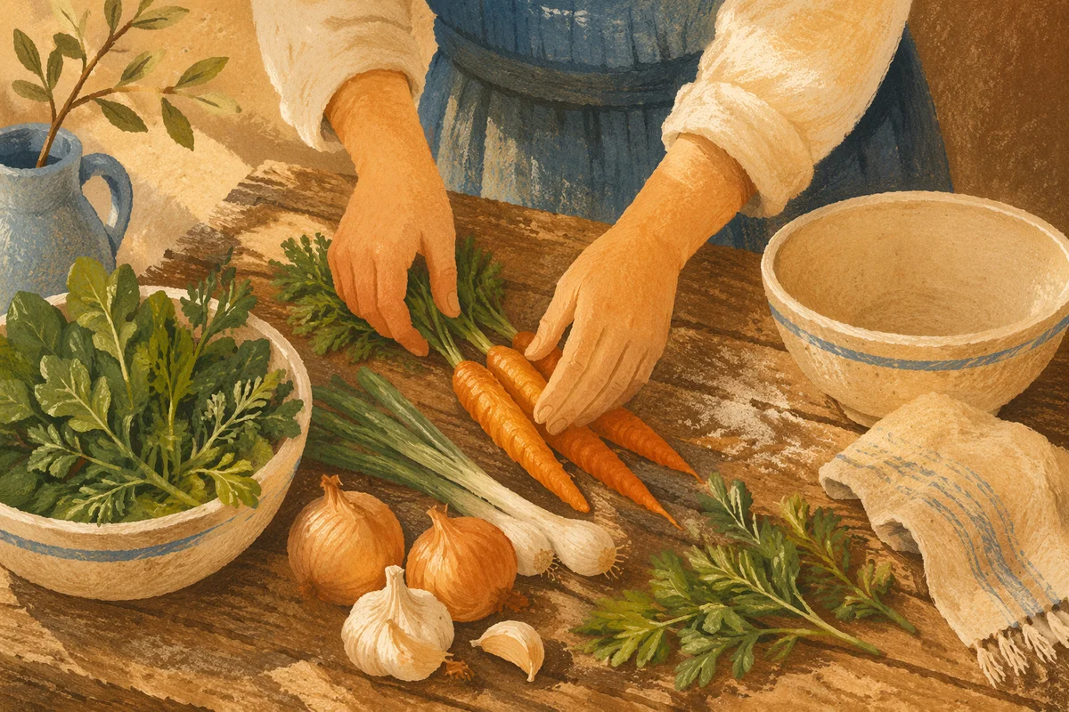 Hands Preparing Vegetables for Shared Meal