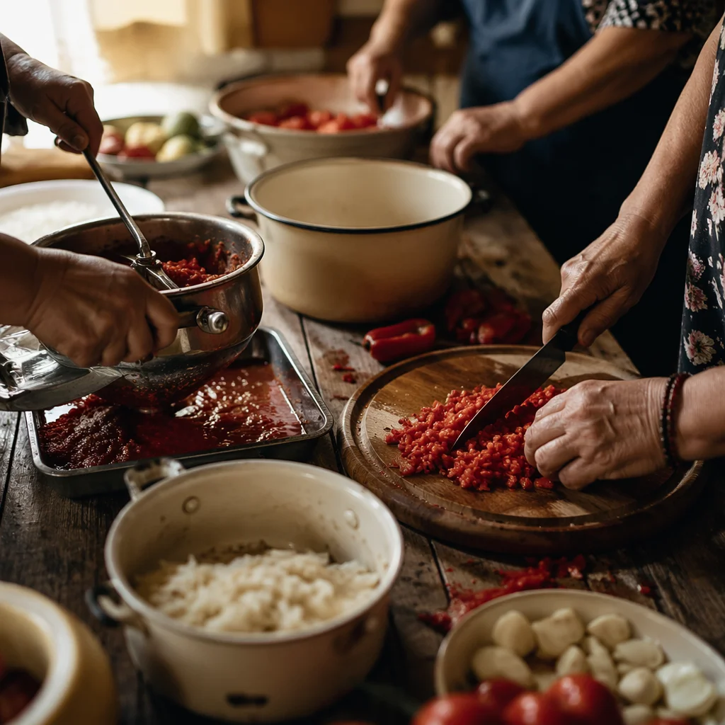Hands Preparing Vegetables for Community Meal
