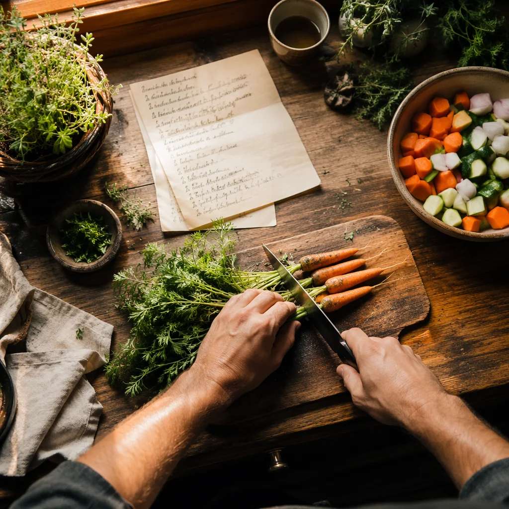 Humble Kitchen Hands Preparing Fresh Vegetables