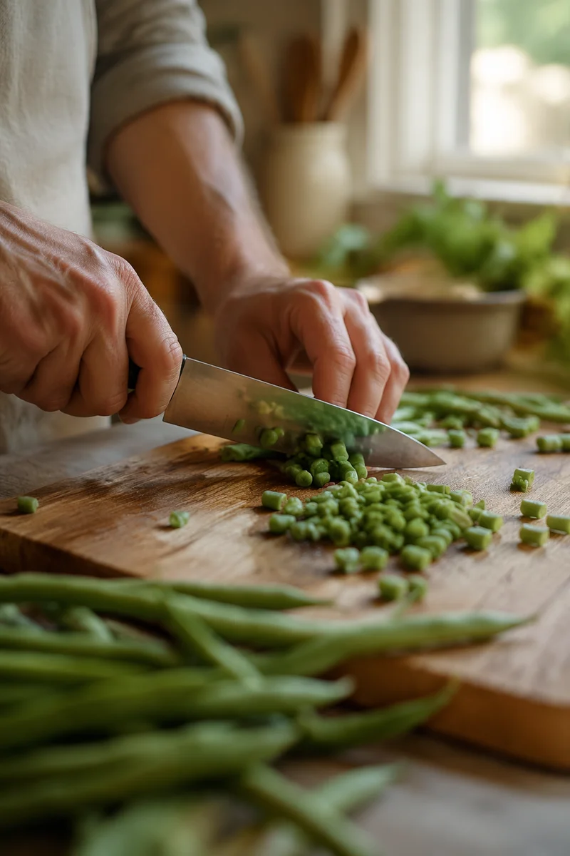 Hands Preparing Fresh Green Beans