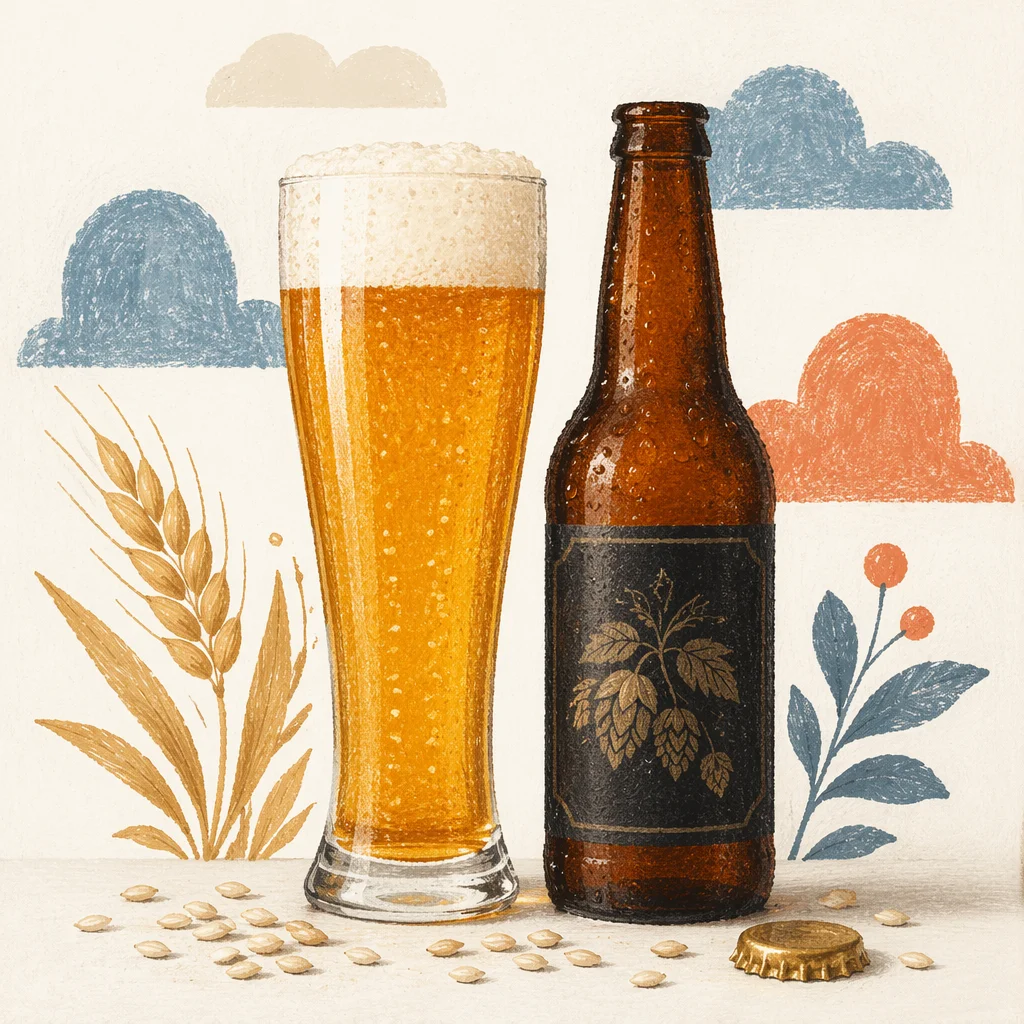 Amber Craft Beer with Barley and Bottle