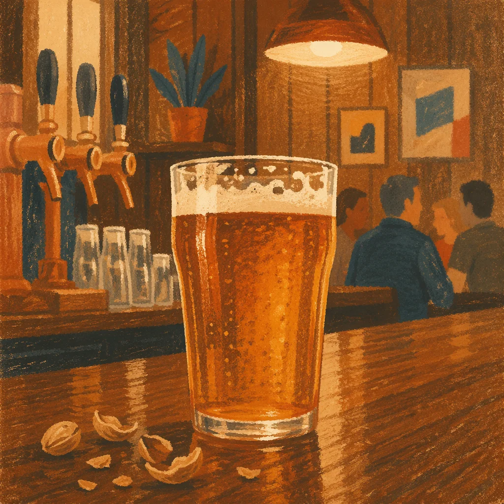 Amber Craft Beer on Cozy Pub Bar
