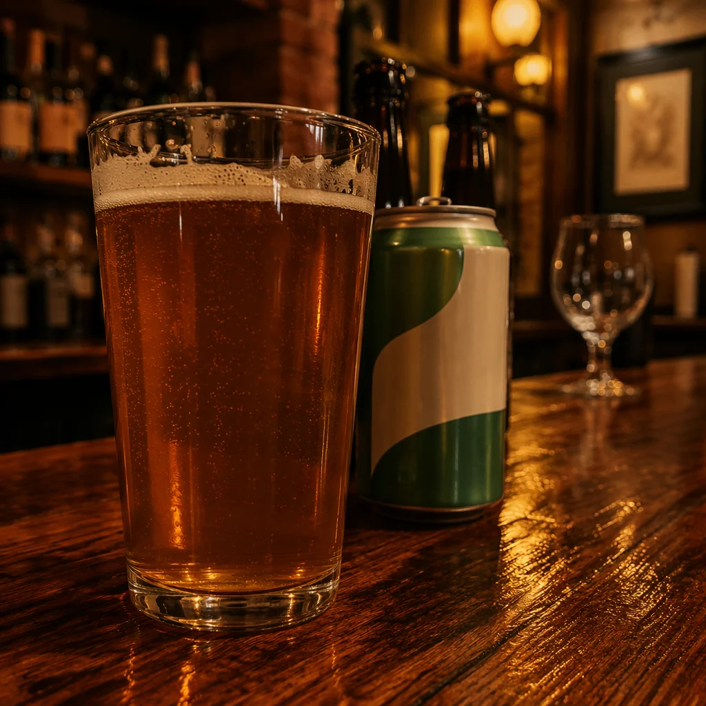 Amber Craft Ale on Cozy Pub Bar