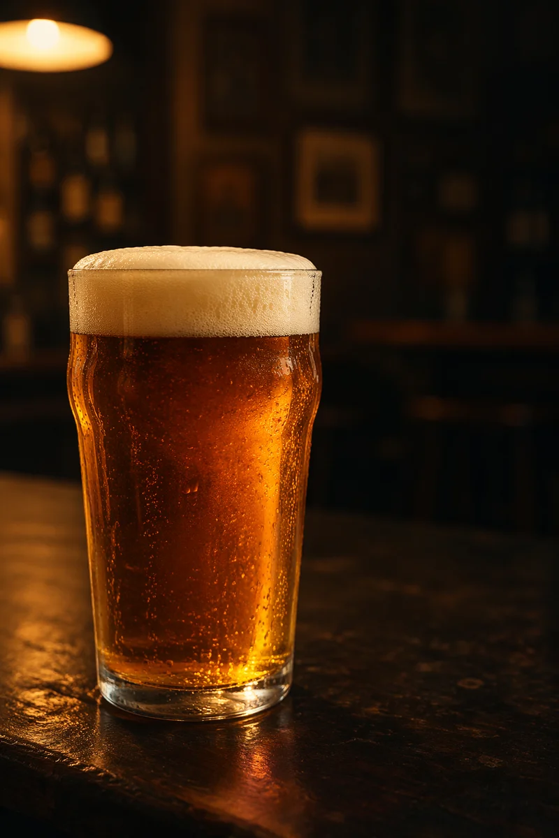 Amber Craft Beer Pint in Cozy Pub