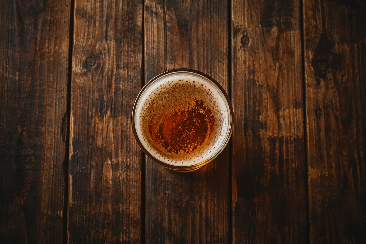 Amber Craft Beer on Rustic Pub Table