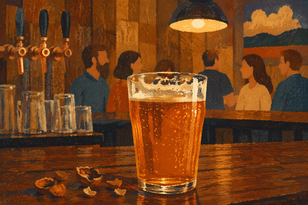 Amber Craft Beer on Cozy Pub Bar