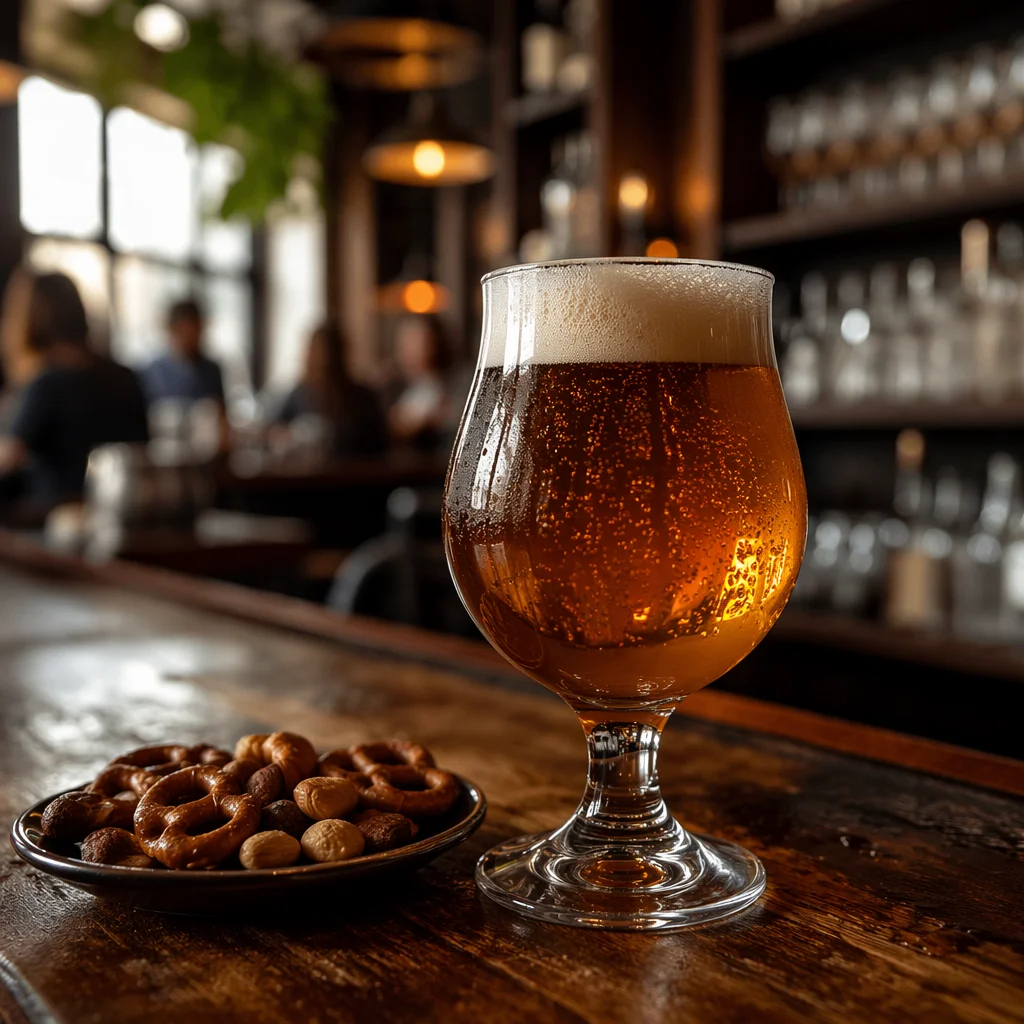 Amber Craft Beer on Cozy Pub Bar