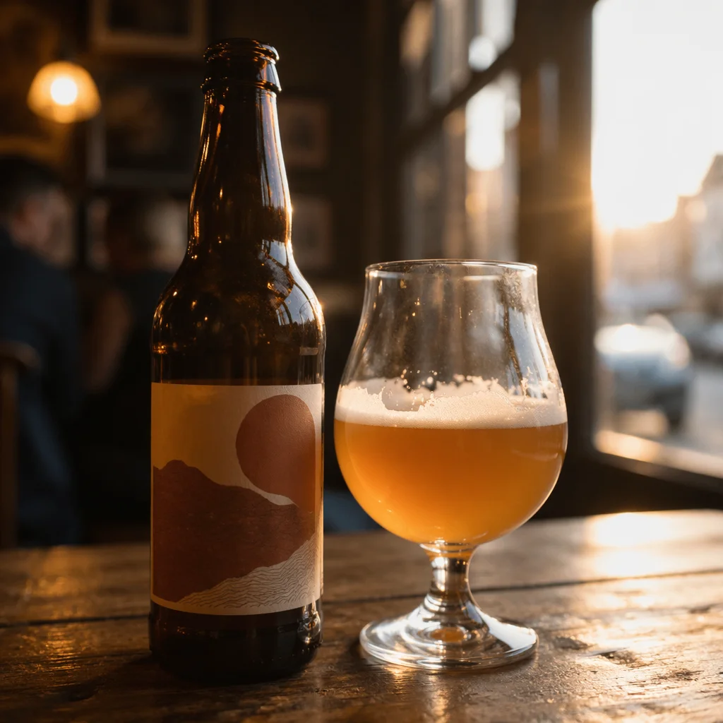 Amber Craft Beer on Rustic Pub Table