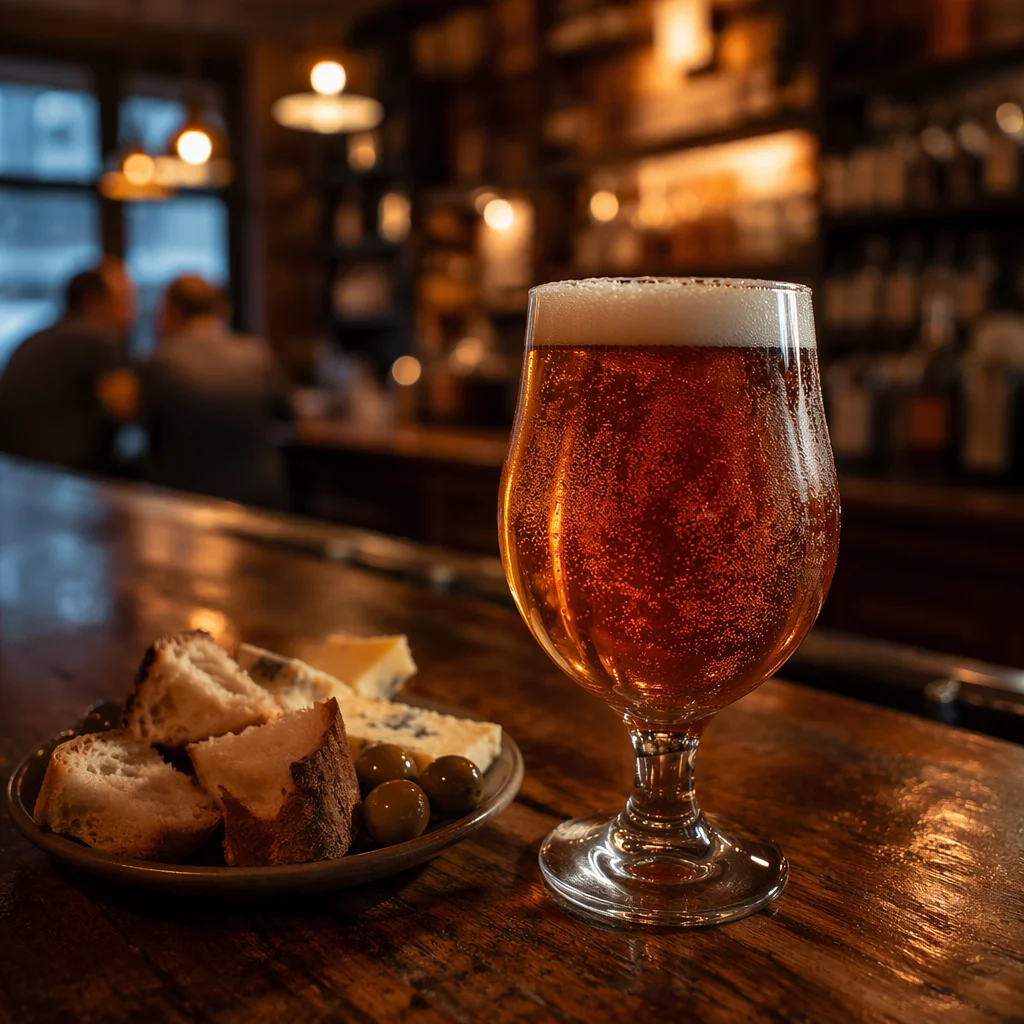 Amber Craft Beer on Cozy Pub Bar