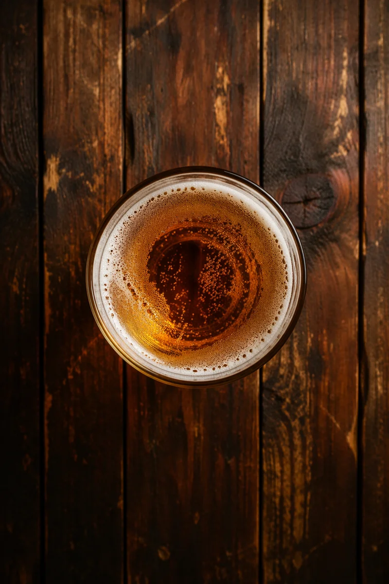 Amber Craft Beer on Rustic Pub Table