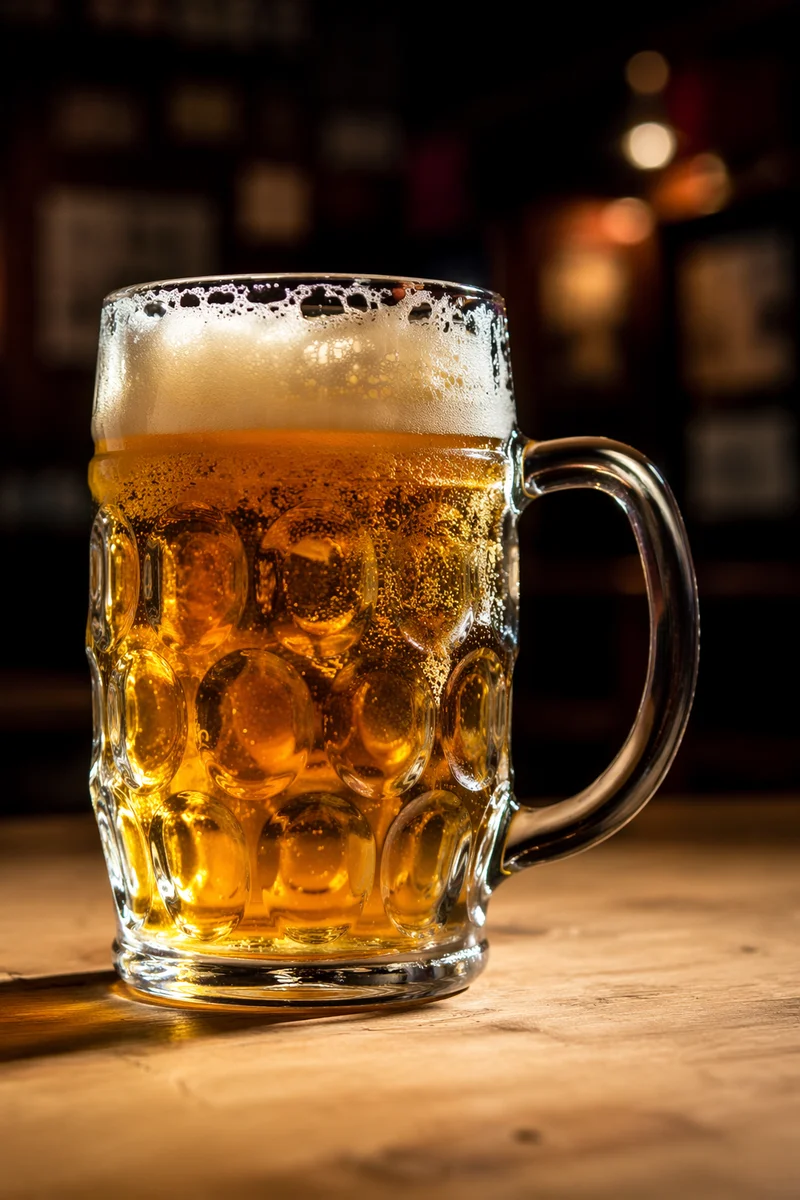 Amber Craft Beer on Wooden Pub Bar