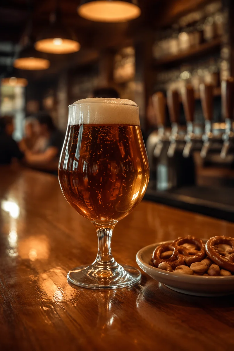 Amber Craft Beer on Cozy Pub Bar