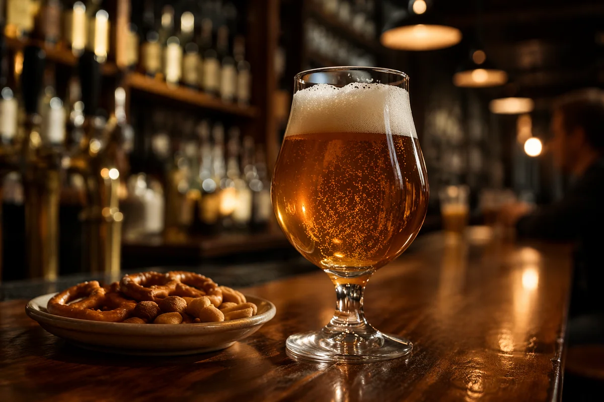 Amber Craft Beer on Cozy Pub Bar