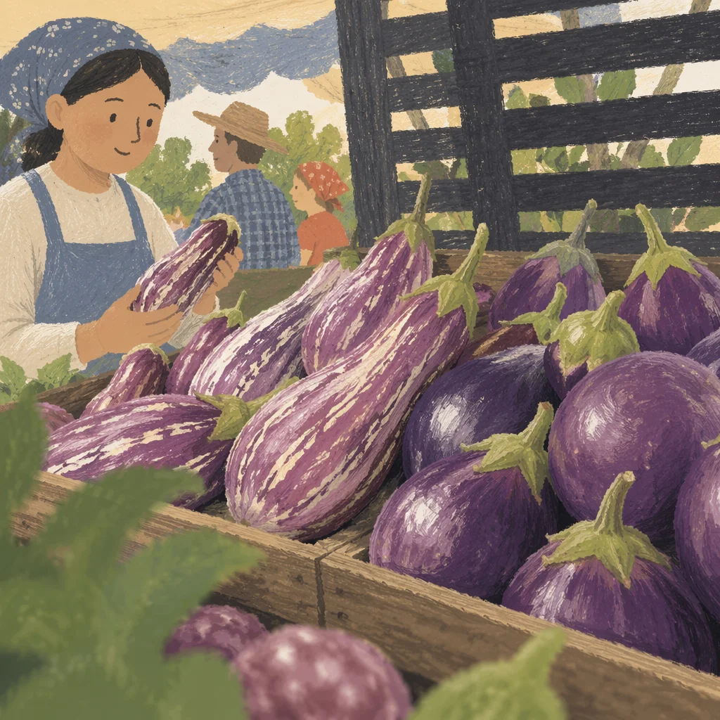 Fresh Organic Eggplants at Farmers Market
