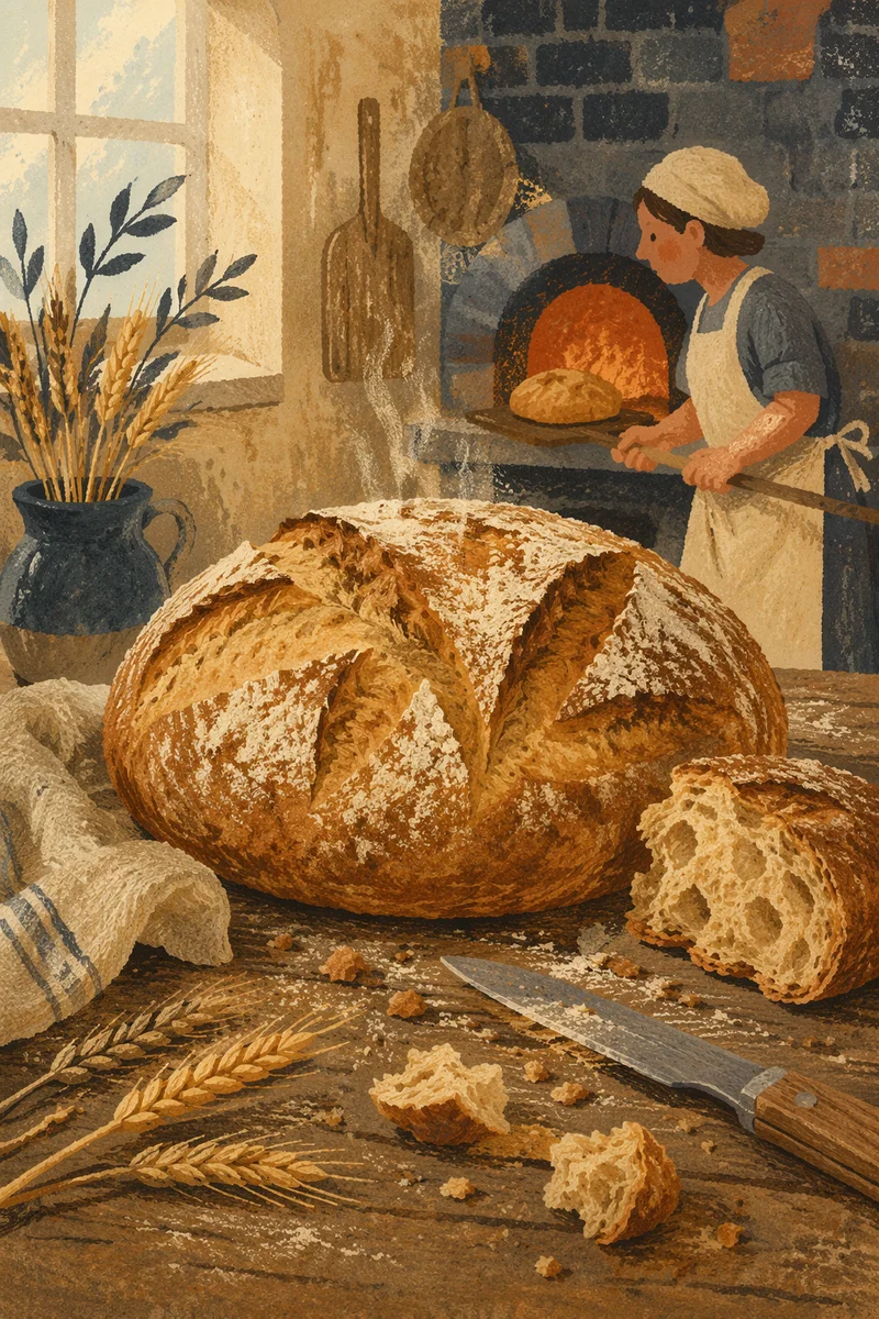 Rustic Artisan Bread Loaf on Bakery Table
