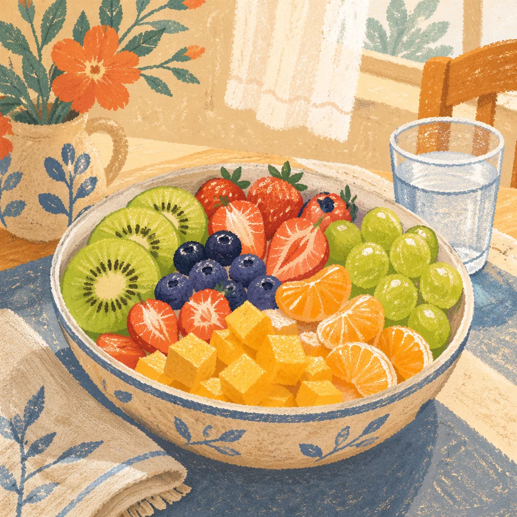 Colorful Fresh Fruit Bowl Breakfast Scene