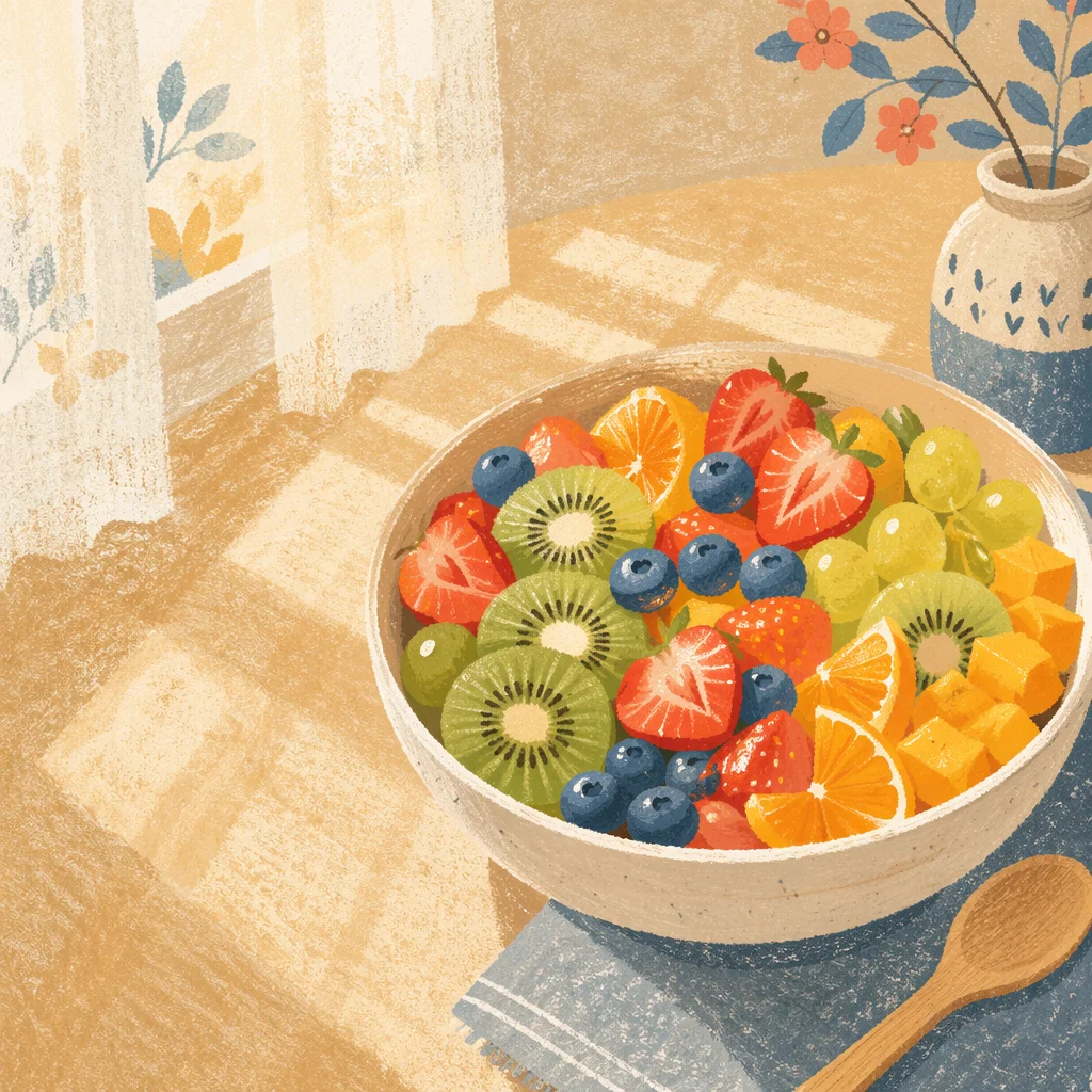 Colorful Fresh Fruit Bowl on Kitchen Counter