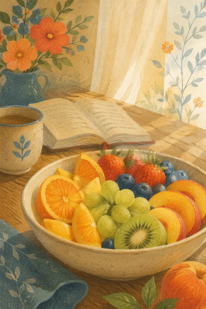 Fresh Fruit Bowl on Wooden Table