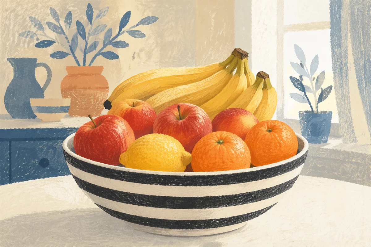 Colorful Fresh Fruit Bowl on White Table