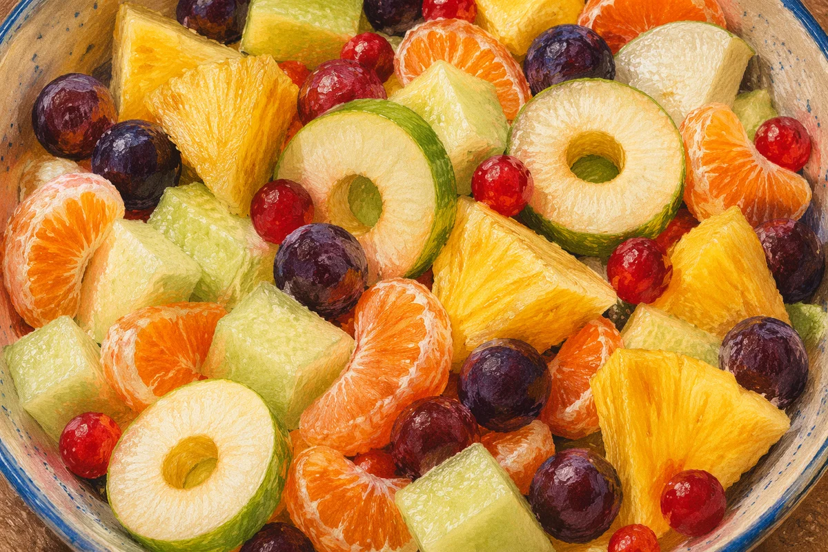 Colorful Fresh Fruit Bowl Overhead