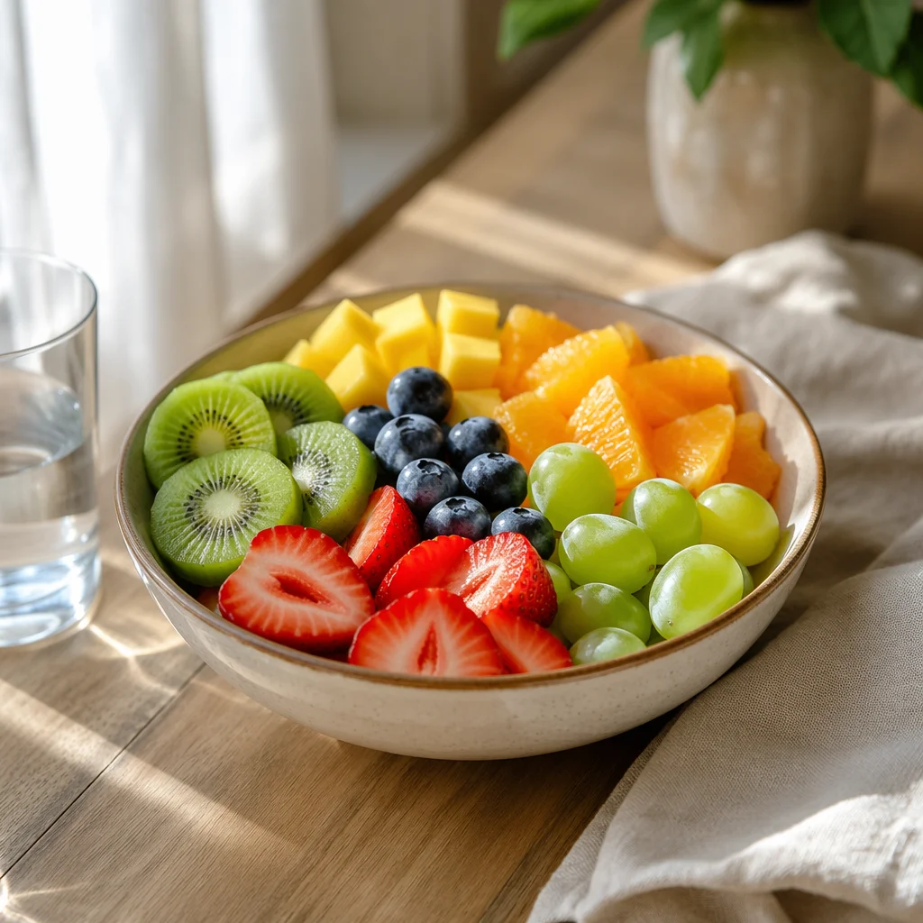 Sunlit Fresh Fruit Bowl Breakfast Scene