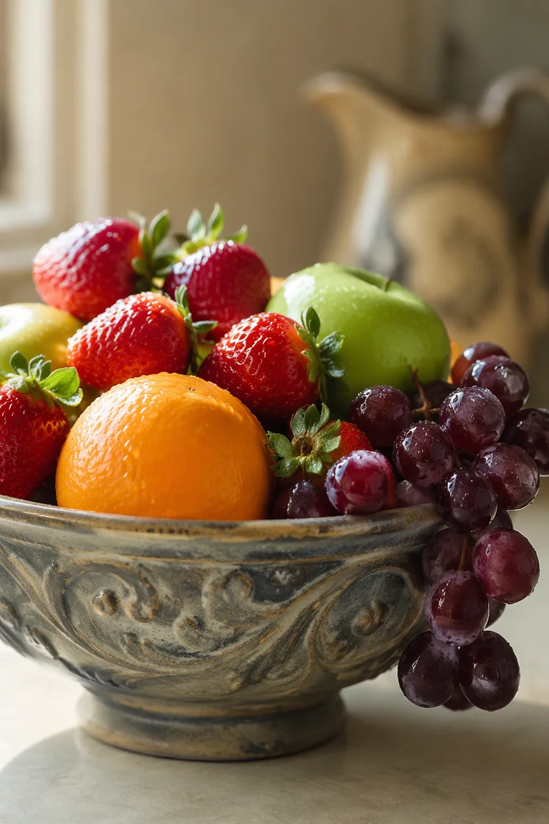 Colorful Fresh Fruit Bowl in Warm Light