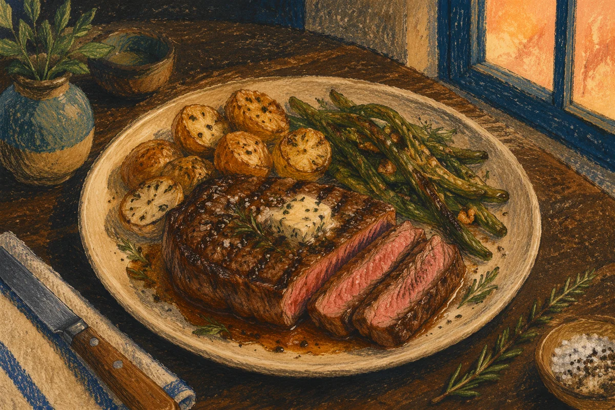 Rustic Grilled Steak Dinner with Herbs