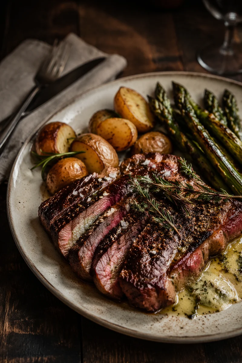 Rustic Grilled Steak Dinner with Herbs