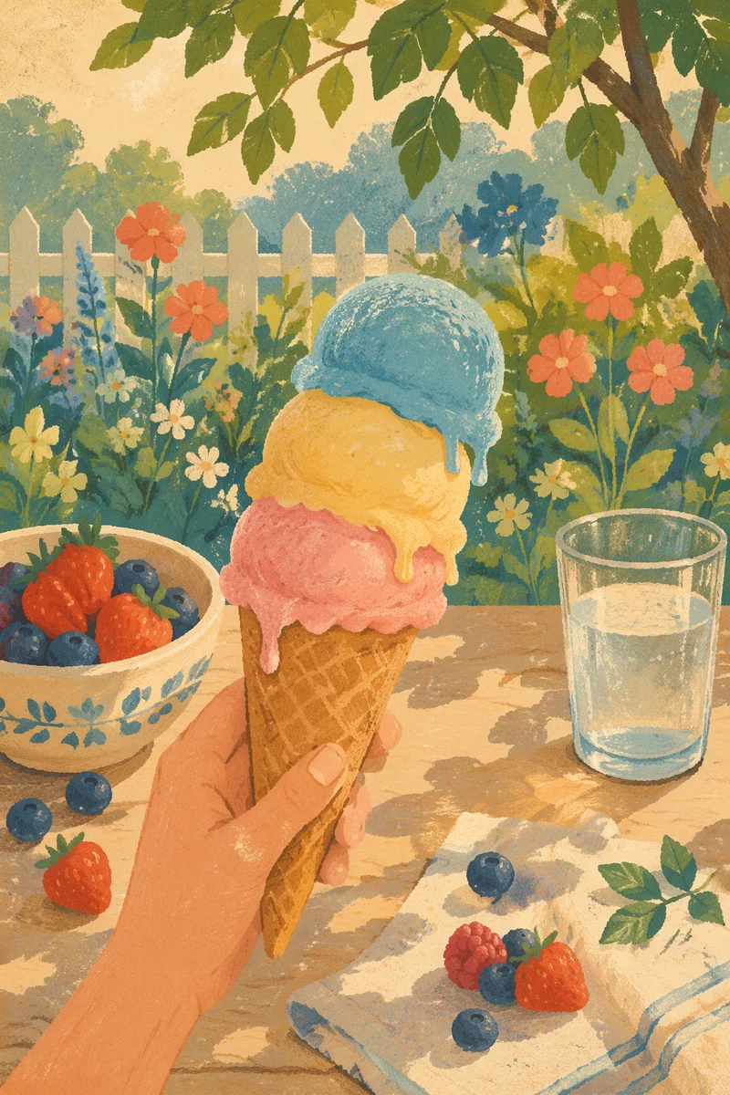 Colorful Ice Cream Cone in Summer Garden