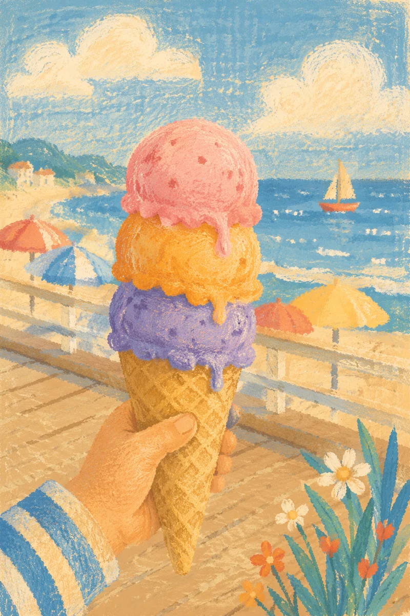Colorful Summer Ice Cream Cone by Seaside