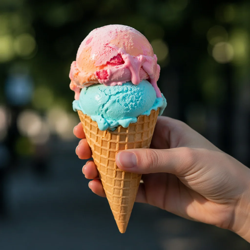 Colorful Summer Ice Cream Cone Close-Up