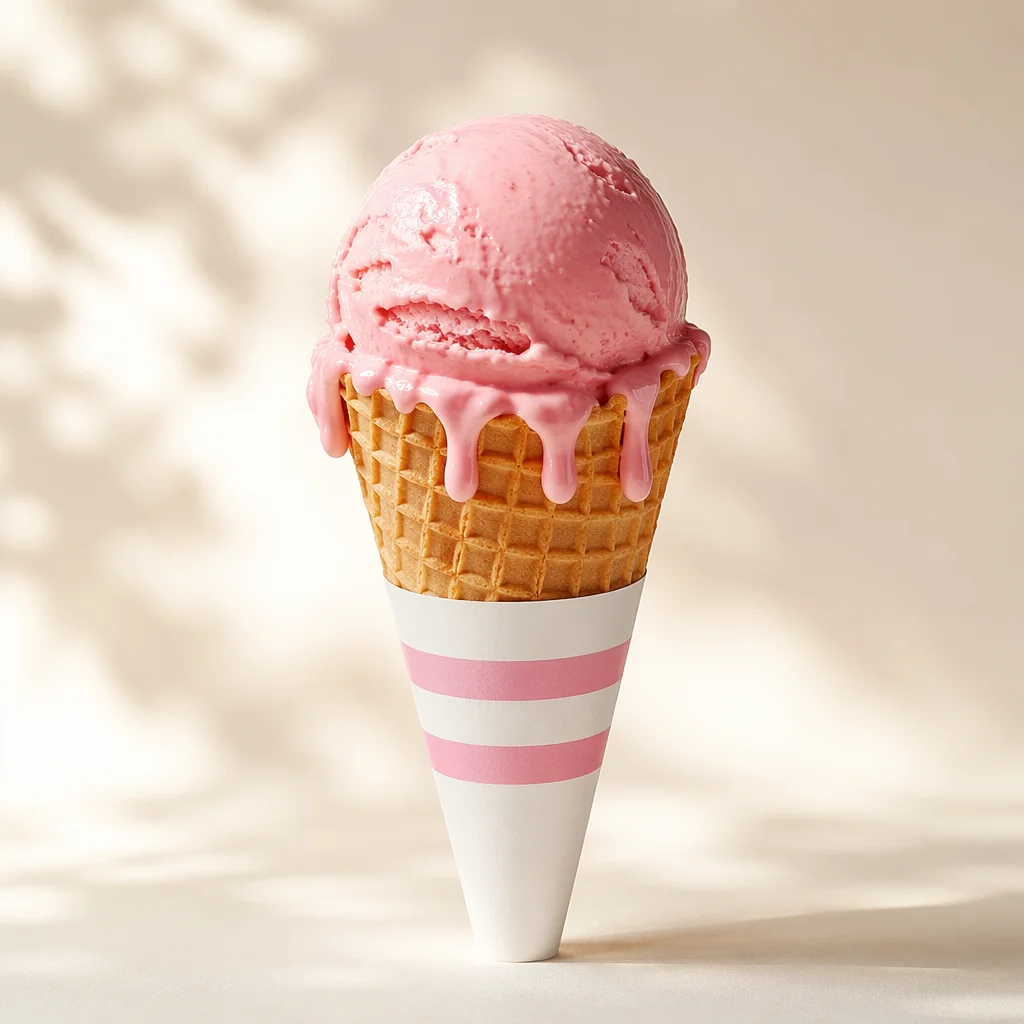 Colorful Summer Strawberry Ice Cream Cone