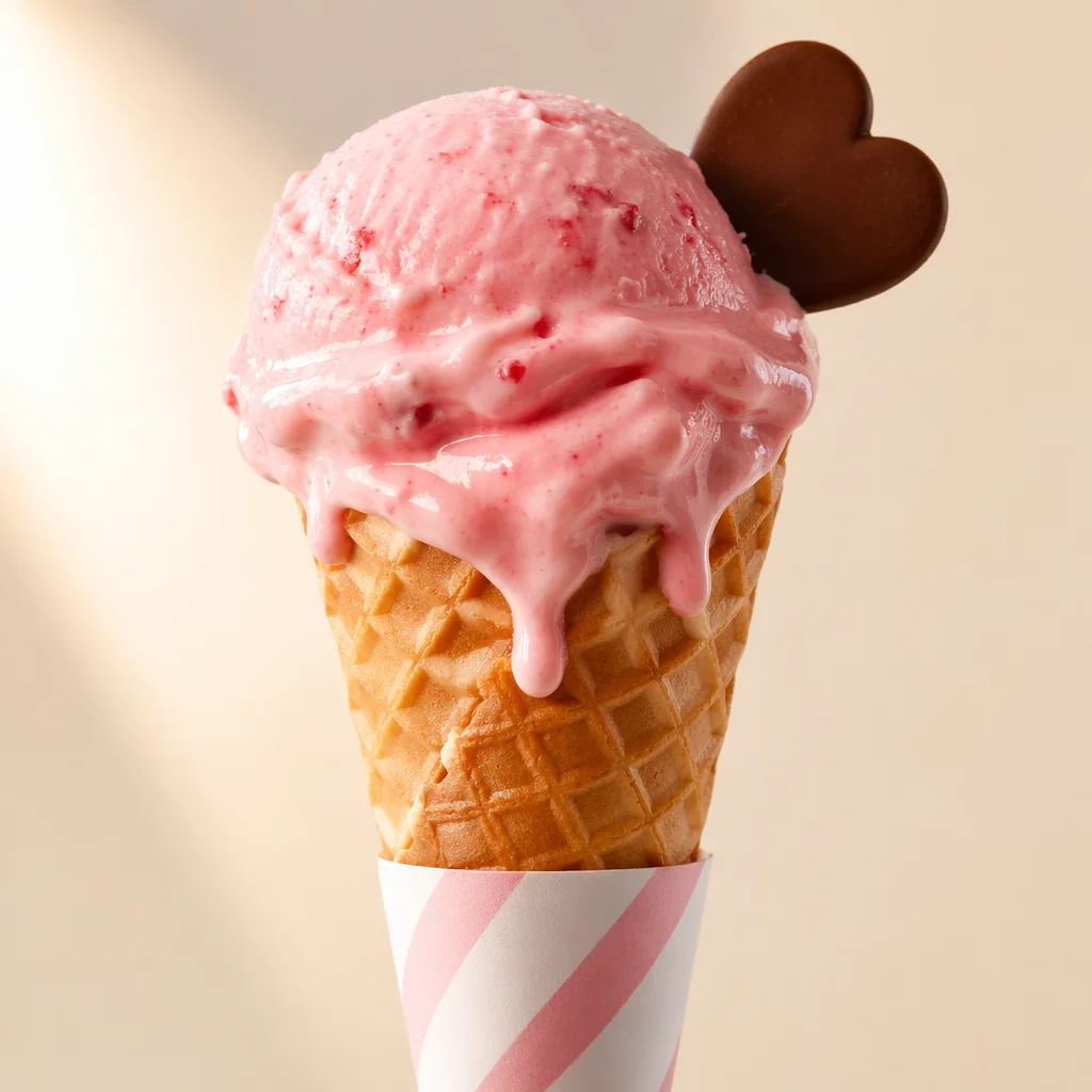 Colorful Strawberry Ice Cream Cone