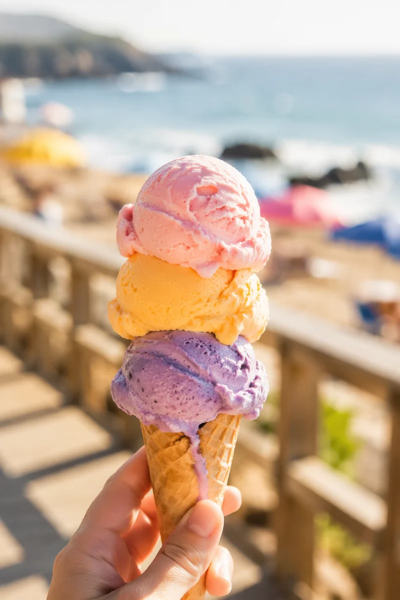Colorful Ice Cream Cone by Seaside