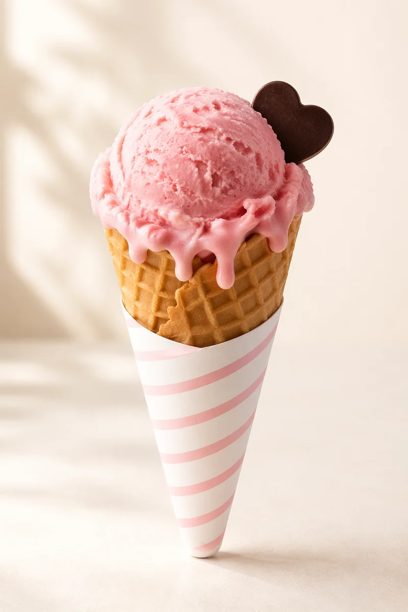 Colorful Strawberry Ice Cream Cone
