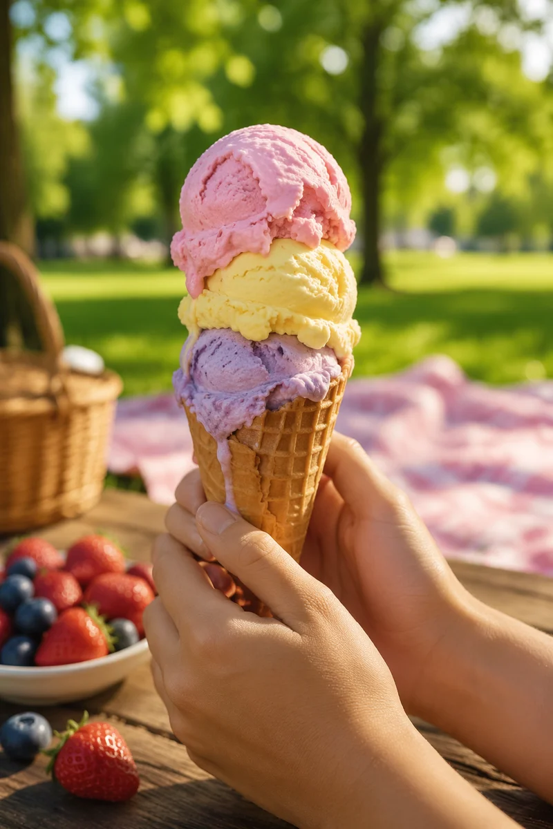 Colorful Summer Ice Cream Waffle Cone