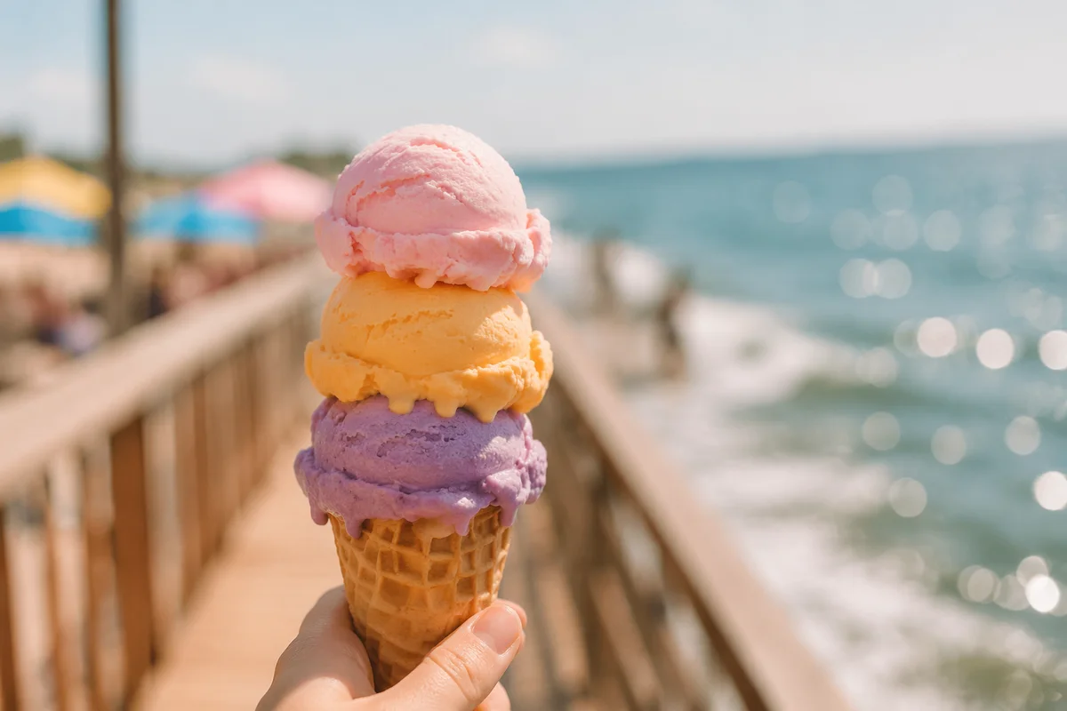 Colorful Ice Cream Cone by Seaside
