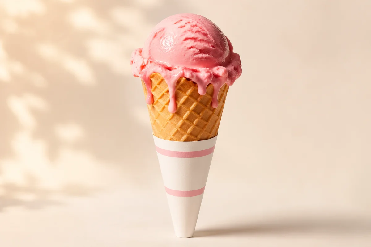 Glossy Strawberry Ice Cream Cone
