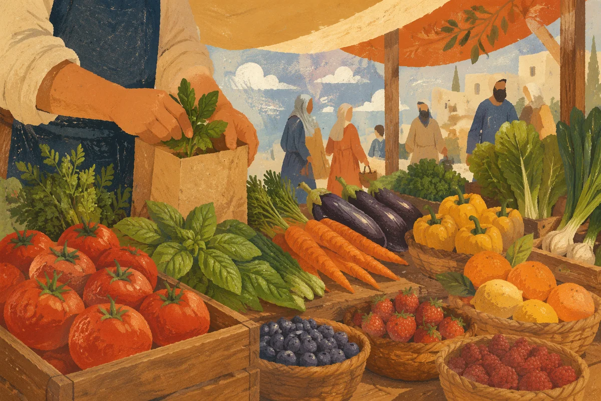 Colorful Fresh Produce Market Stall Morning