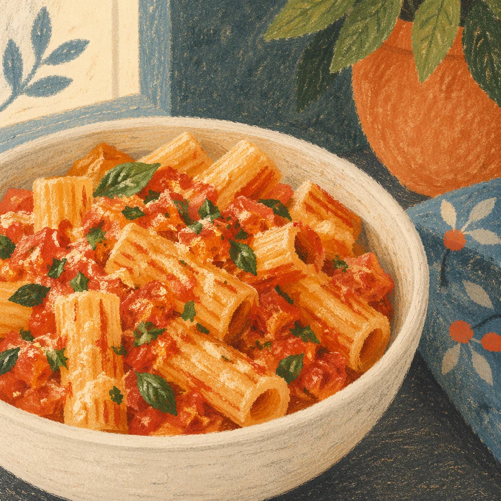 Rustic Rigatoni with Tomato Basil Sauce