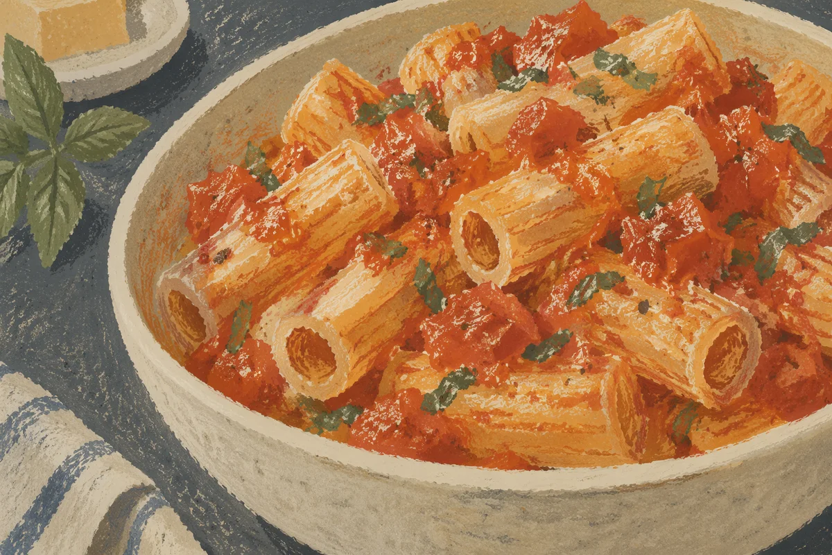 Cozy Rigatoni Pasta with Tomato Basil Sauce