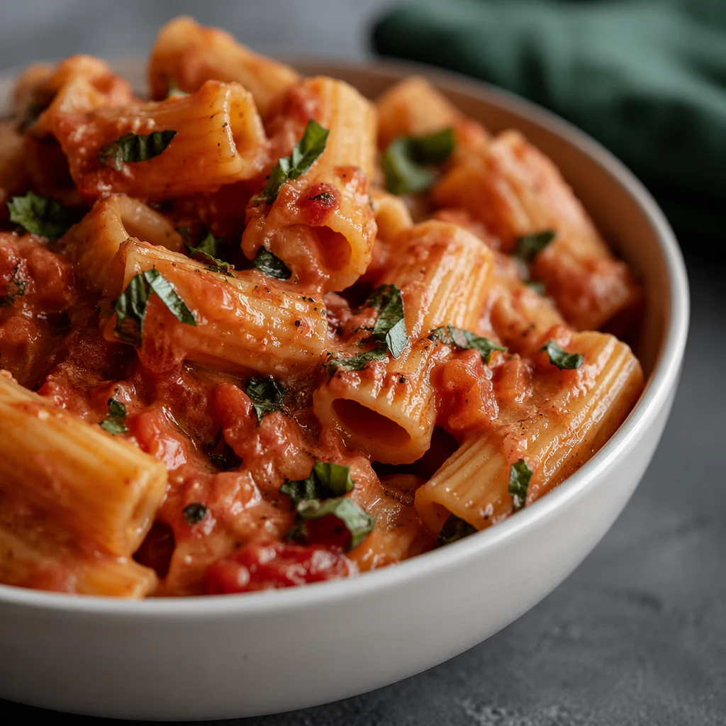 Homemade Rigatoni With Tomato Basil Sauce