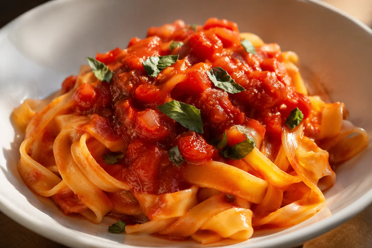 Rustic Tomato Basil Pasta Close-Up