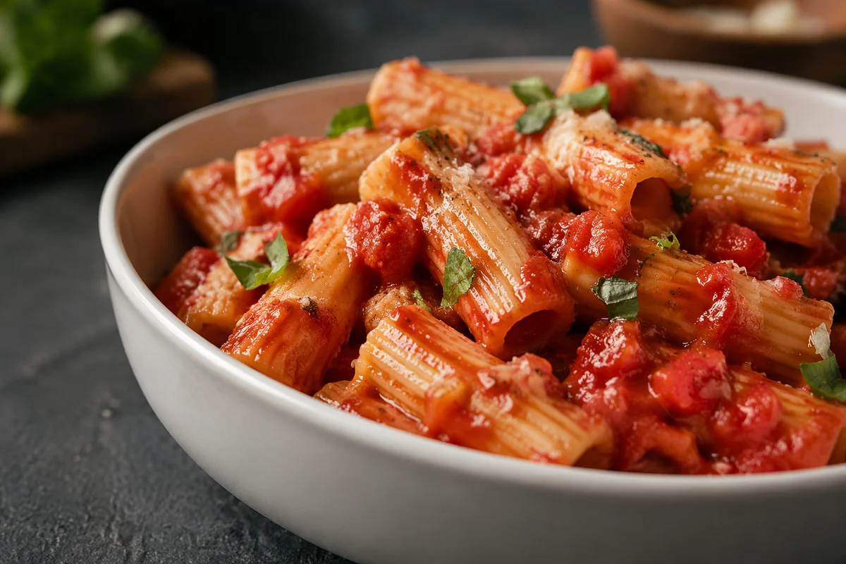 Rigatoni Pasta with Tomato Basil Sauce