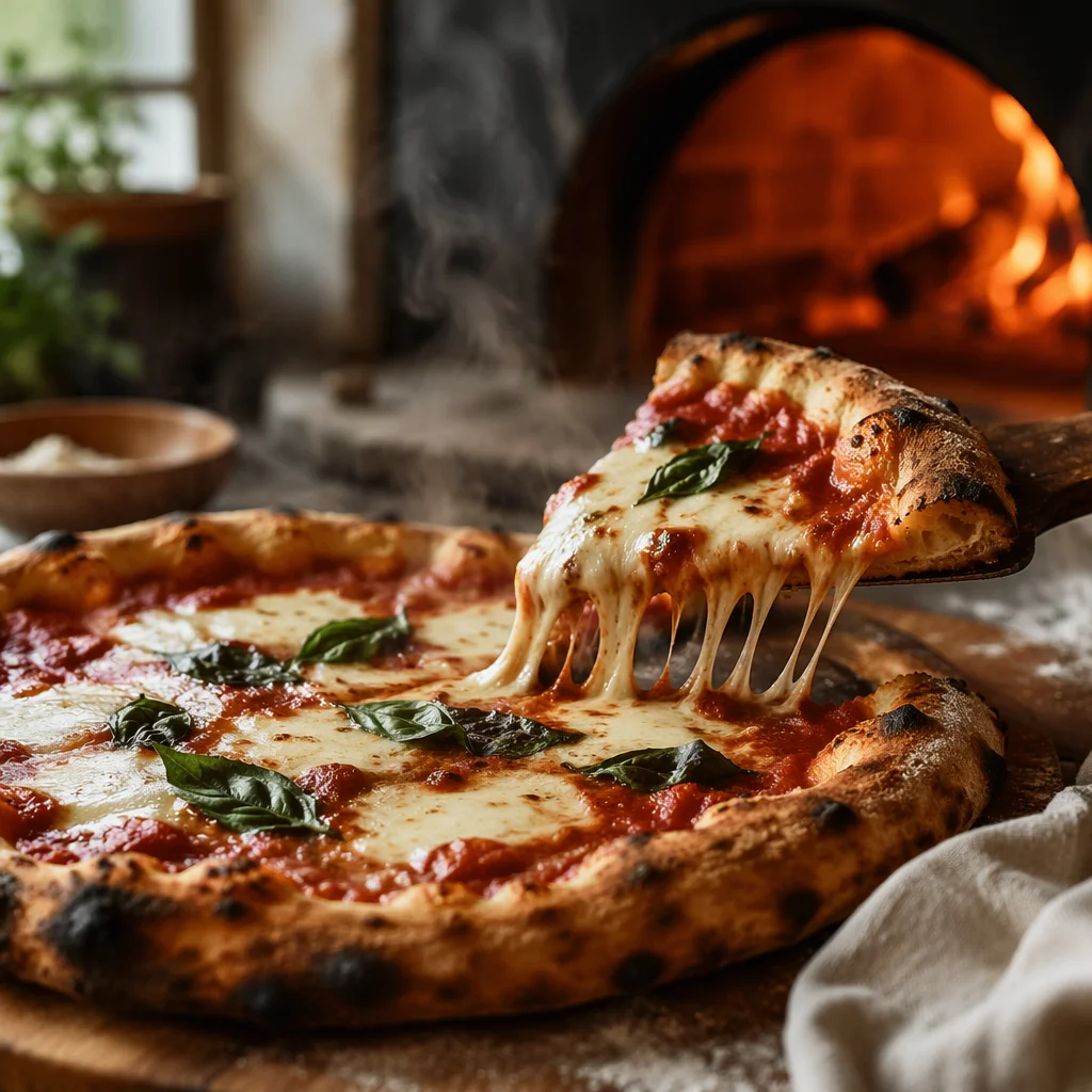 Rustic Oven Fresh Pizza Cheese Pull
