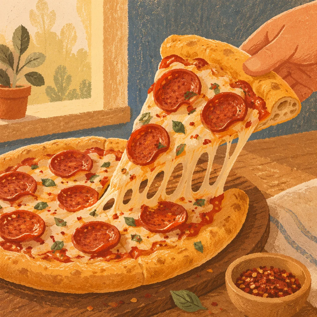 Fresh Pepperoni Pizza Slice with Melted Cheese