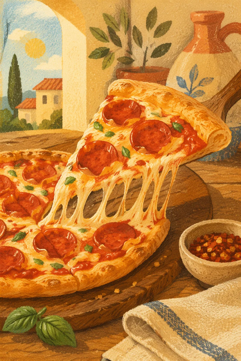 Fresh Pepperoni Pizza Slice with Melted Cheese