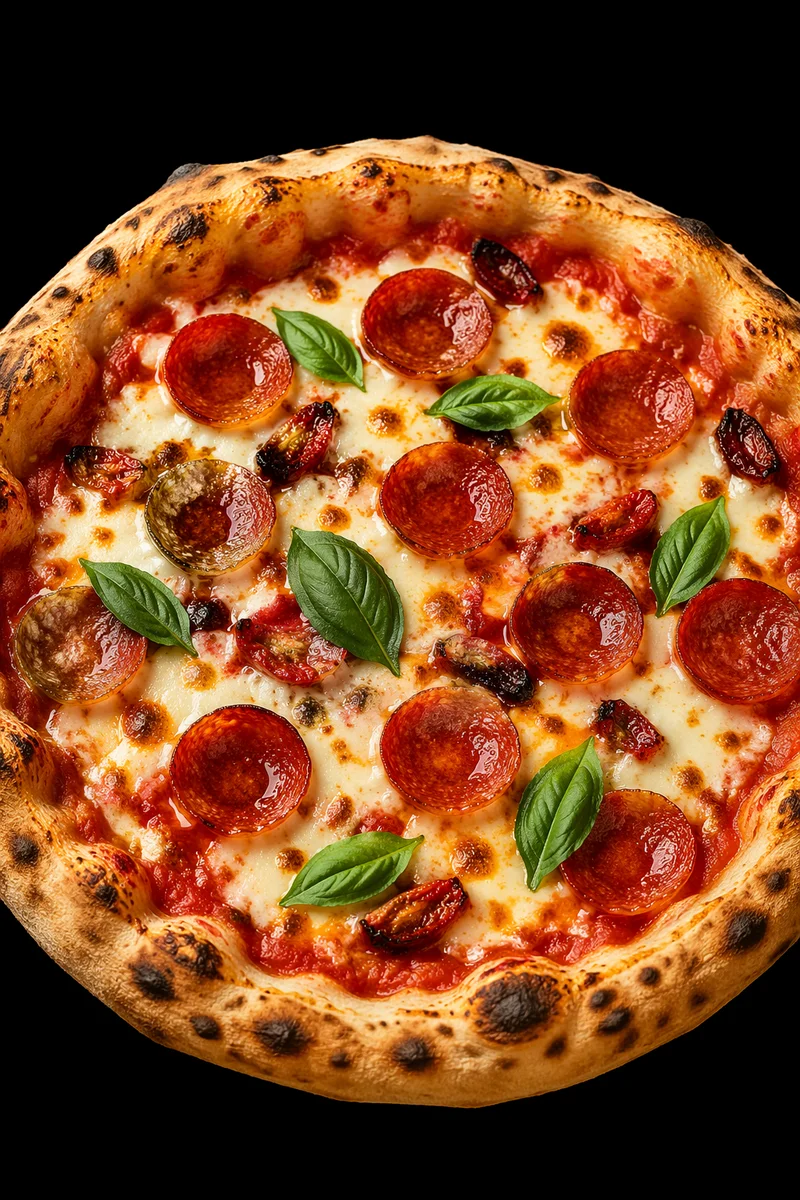 Fresh Pepperoni Cheese Pizza on Black