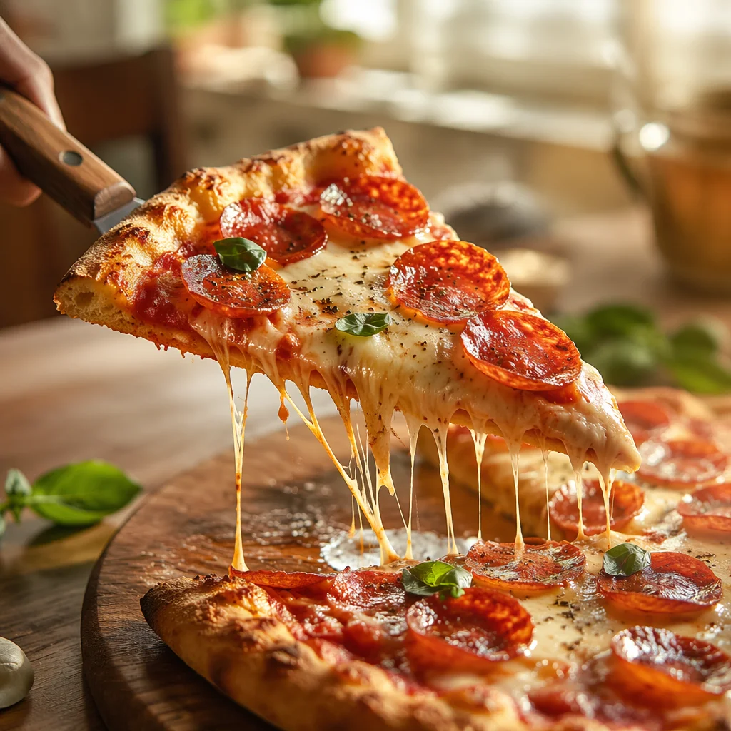 Fresh Pepperoni Pizza Slice Close-Up